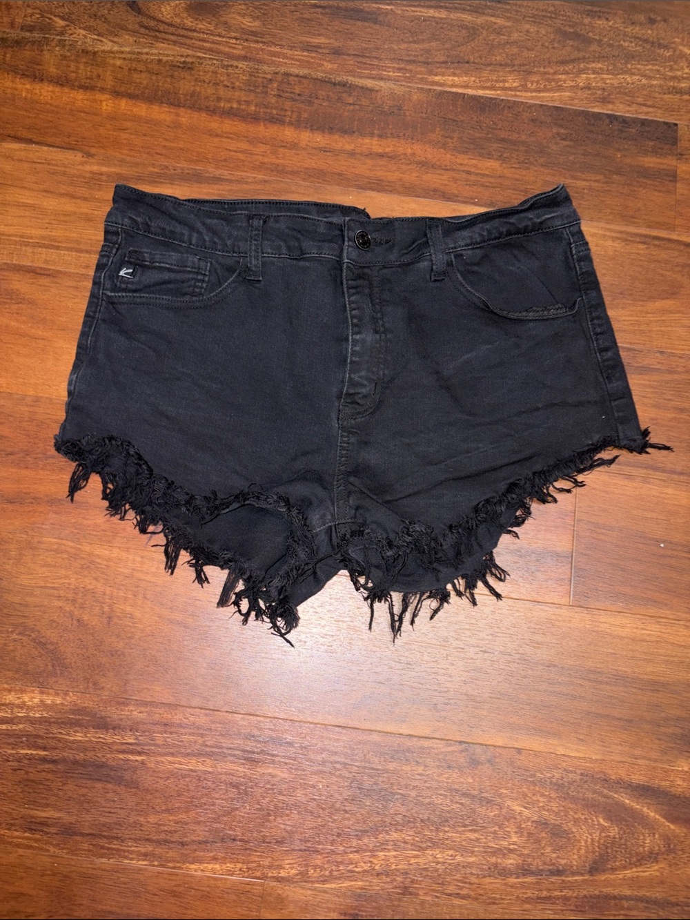 KanCan Black Frayed Hem Denim Stretchy Shorts Size 13/30